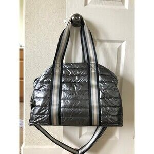 Fabletics puffer quilted nylon weekender large tote in gunmetal
